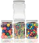 ljdeals 32 oz Clear Plastic Storage Containers Jars with Lids, Pack of 4, Easy Grip Handles, BPA ...