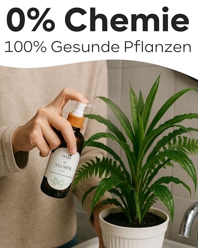 Veda Naturals® Neemöl (100 ml) kaltgepresstes nativ–virgin Niemöl aus Indien–Ayurveda | Mit Sprühpumpe | frei von Farb- und Konservierungsstoffen | Naturpflege gegen Trauermücken | Pflanzenpflege