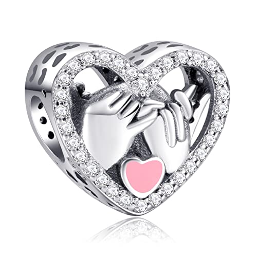 LaMenars dibujado a mano corazón de amor feliz aniversario 925 cuentas de plata esterlina colgante con zirconioa cúbico se ajusta a Europa regalos para las mujeres niñas pulsera y collar