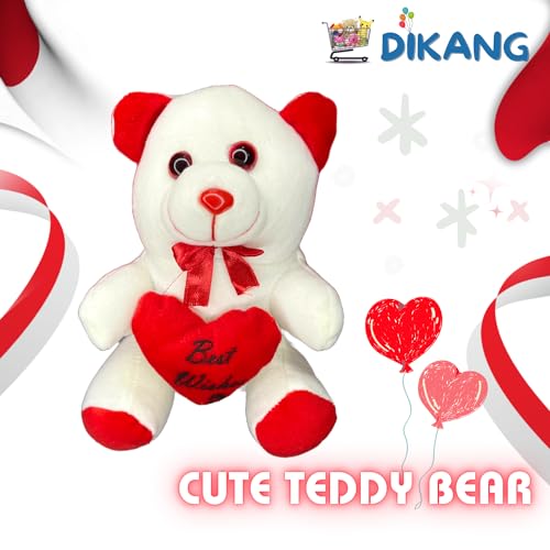 Image of DIKANG Red Teddy Bear with Heart Pillow for Valentine's Day Gift | Valentine Gift for Boyfriend /Girlfriend /Husband /Wife (25 CM, Off White & RED)