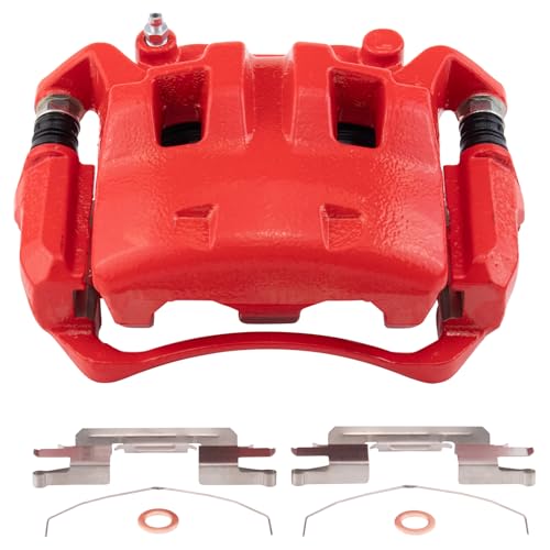 Image of TRQ Performance Front Brake Caliper Set Painted Red Brackets Compatible with 2005-2021 Nissan Frontier 2005-2012 Pathfinder 2005-2015 Xterra