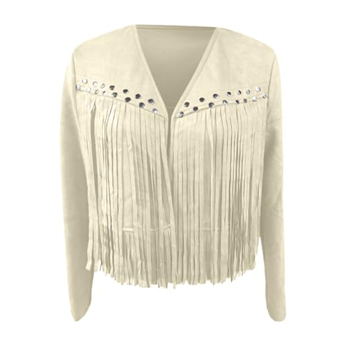 Faux Suede Jacket Women Fringe Jacket Cropped Coat Western Cowgirl Outfit - image 4