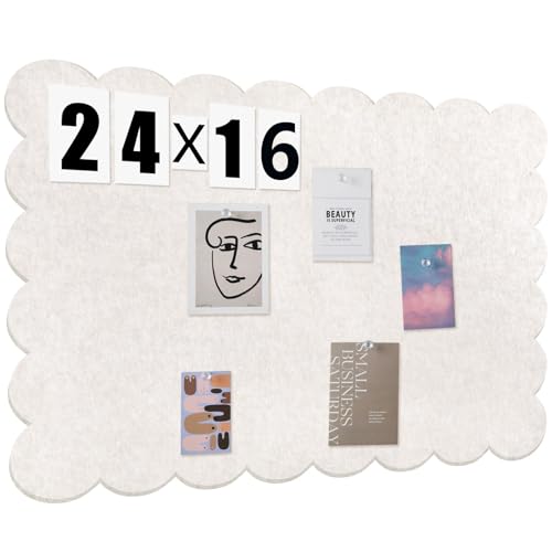 Scalloped Felt Bulletin Board 16x24 Inches Foldable Camel Pin Cork Board 9mm Thick Trifold Picture Vision Wall Board with Self-Adhesive Decorative Bulletin for Home or Office