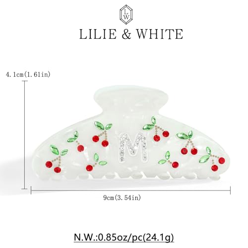 Image of LILIE&WHITE Christmas Gift Acrylic Cherry Letter Hair Clips For Women With RhinestonesInitial Hair Claws For Thick Hairs Trendy Monogram Large Clips Fashion Big Claw Clip Jewelry Gift Alphabet M
