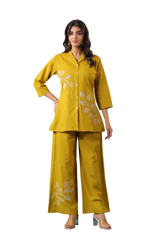 jisora Women's Mustard Embroidery Cotton Co-ord Set-picture-33