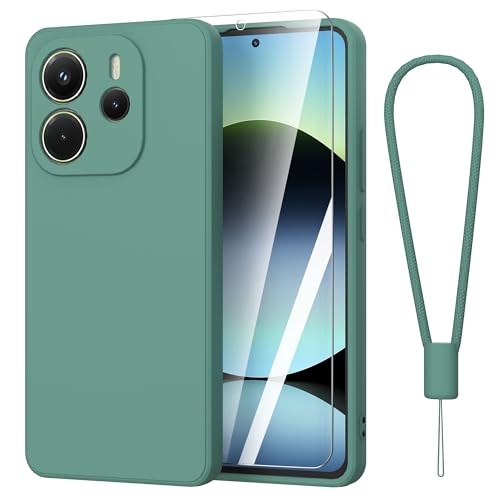 Fyriswho Coque Compatible Avec Xiaomi Redmi Note 14 + 1 Pièces Verre Trempé Souple Étuis en Caoutchouc Housse Antichoc Protection Bumper Coque Xiaomi Redmi Note 14 (6.67) - Green foncé