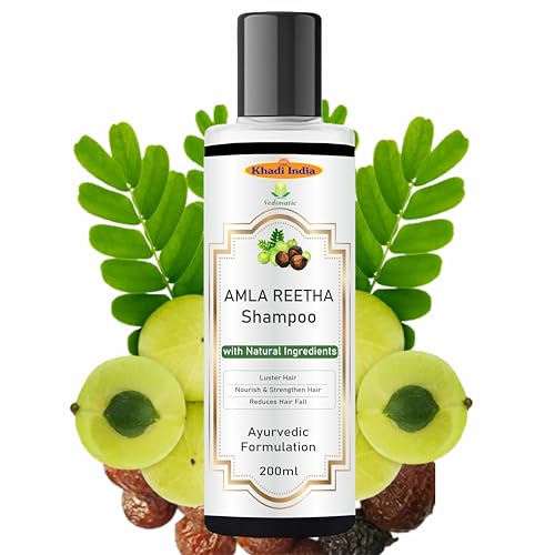 Ayurveidc Khadi 100% Pure Natural Amla & Reetha Hair Shampoo | Anti-Hair Fall Shampoo | Shampoo for Thick & Strong Hair | Ayurvedic Shampoo for Healthy Hair | Suitable for All Hair|200ml.