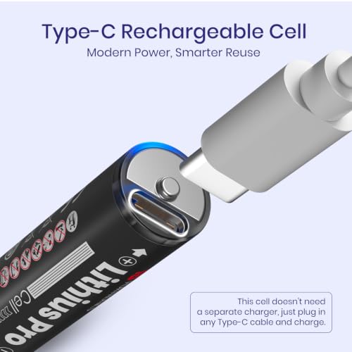Image of Portronics AA Lithius Pro Type C Rechargeable Batteries, Pack of 2, Lithium Ion Cell Composition, Upto 2066mAh Capacity, Low Self Discharge, No Separate Charger Required (Black)