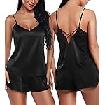 RSLOVE – Conjunto de pijama sexy de lencería de satén con cuello en V, camisola y pantalones cortos, para mujer