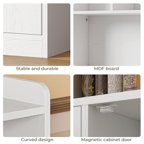 IRONCK Bookshelves and Bookcase, 6 Tiers Large Bookshelf with 4 Doors, Floor Standing Tall Display Storage Shelves for Home Office, Living Room, Bedroom, White - Image 6