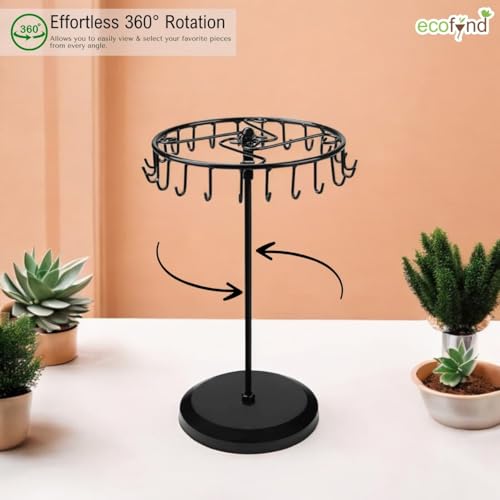 Image of ecofynd 24 Hooks Metal Rotating Jewelry Organizer Stand, 14-Inch Durable & Rust-Resistant Display Earring, Necklace, Bracelets, Chain, Rings Collection Hanging Holder, Perfect for Home & Travel(JS005)