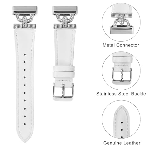 Luxe Leather Bands Compatible With Fitbit Versa 4/Versa 3/Sense 2/Sense Bands For Women D-shaped Bling Metal Buckle Replacement Straps.
