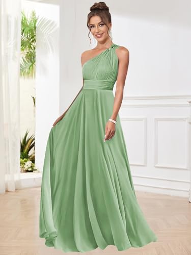 One Shoulder Bridesmaid Dresses for Women Pleated A Line Chiffon Long Evening Dress Formal Gown with Pocket3