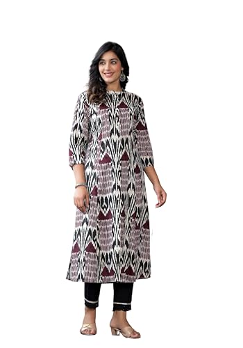 Image of Juniper Multi Color Ikat Printed Liva Rayon Kurta with Button Closure