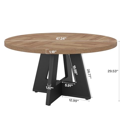Image of Tribesigns 47 inch Round Dining Table Wood Kitchen Table for Dining Room, 47 inch Dinner Room Tables for 4-6, Farmhouse Accent Furniture with Wooden Tabletop and Cross Base, Brown+Black