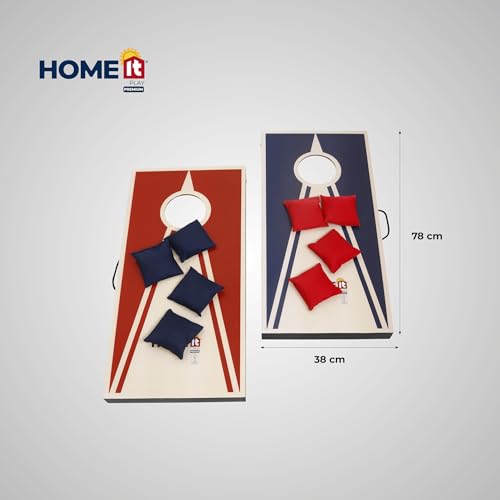 HOME It® Cornhole Spiel Outdoor | Faltbares Sackloch Spiel mit 2 Boards & 8 Wurfsäckchen (Rot & Blau) | Leicht zu transportieren, ideal für Garten, Strand & Camping