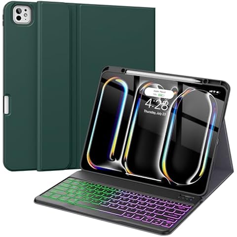 Supveco Keyboard Case for iPad Pro 13 Inch (M4) 2024 with Pencil Holder-Wireless Magnetic Detachable Keyboard with Backlit Keys,Slim Stand Case with Soft TPU Back Cover for New iPad Pro 13-Teal Cover