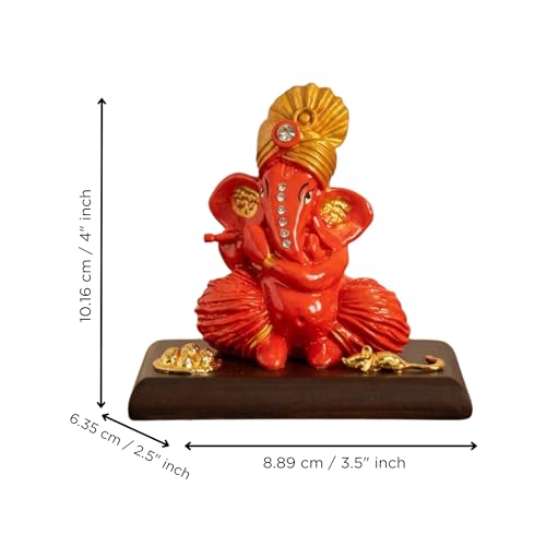 Image of eCraftIndia Orange Ganesha Statue | Lord Ganesha Idol for Home Decor Car Dashboard | Ganesh Ganpati Murti Gift for Diwali Housewarming Birthday