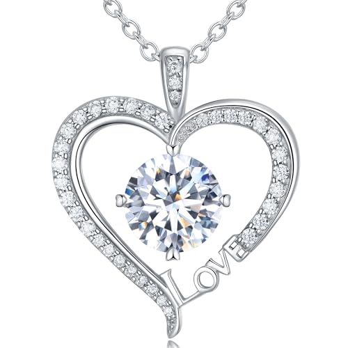 Moissanite Heart Necklaces for Women, Gifts for Wife, 1-3 Carat Moissanite 925 Sterling Silver Love Jewelry, Birthday Wedding Anniversary Christmas Valentines Engagements Gifts for Wife Women Her Girlfriend Mom