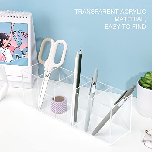 Uquelic Acrylic Pen Pencil Holder, 5 Compartments Clear Pen Pot - Image 2