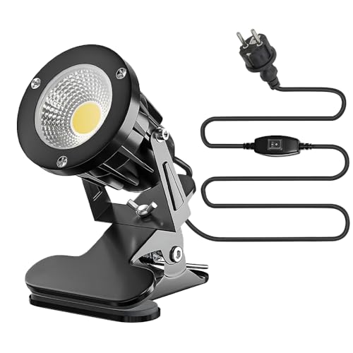SKIKHN LED Spot à Pince, 7W Spot à Pince avec Câble 3m, Lampe à PinCe avec Étanche Interrupteur, IP65 Résistant, Blanc Chaud 3000K, pour L'Intérieur et...
