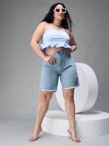 Image of Miss Chase A+ Women's High Rise Clean Regular Stretchable Denim Shorts
