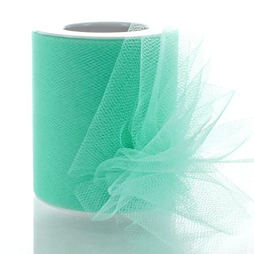 Image of 3 inch Premium Tulle Fabric Roll for Crafts, Wedding, Party Decorations, Gifts - Aqua 100 Yard Spool