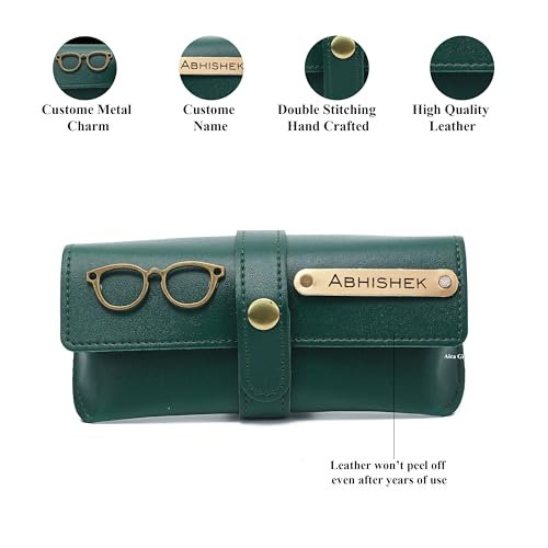 Image of AICA Personalised Name & Charm Leather Sunglass Case Cover for Men & Women | Hard Case Eyewear Cover