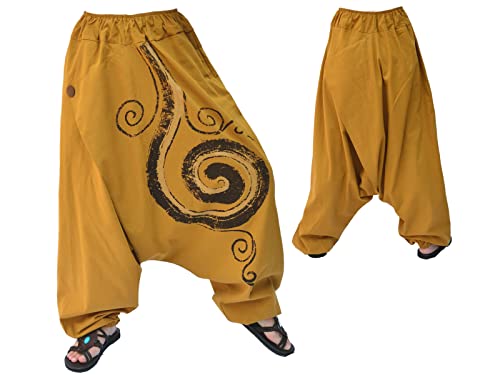 Siamrose Harem Pants Men Women Yoga Lounge Pants 2 Pockets Cotton Mustard #TOP2