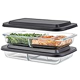 Divided Glass Casserole Baking Dish, Rectangular Bakeware Set 2.3 Qt Each, Oven to Table Clear Glass Lasagna Pan with Divider-2 Pack