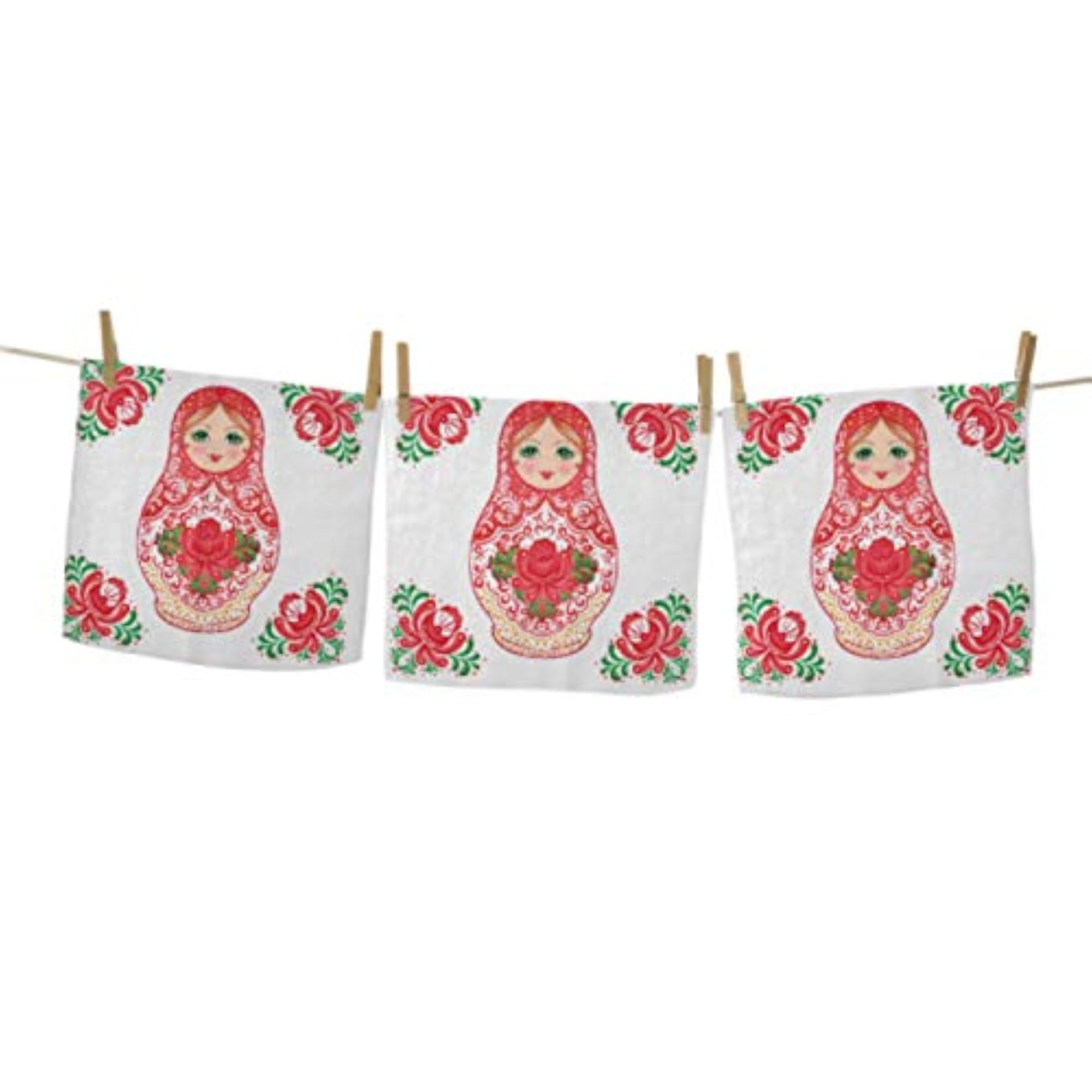 Red Cute Smile Cartoon Nesting Doll Soft Washcloths Set