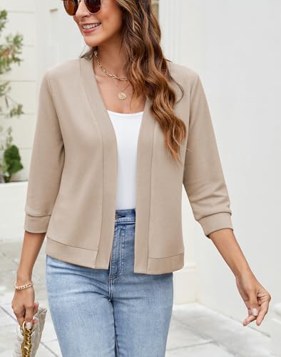 Image of Hount Womens 3 /4 Sleeve Cropped Cardigans Lightweight Casual Open Front Bolero Shrugs Sweaters
