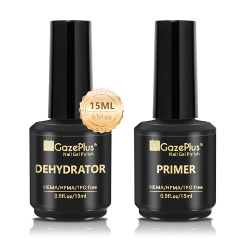 GAZEPLUS Nail Dehydrator and Primer Set, 15ML Acid-Free Natural Nail Dehydrator & Nail Primer...