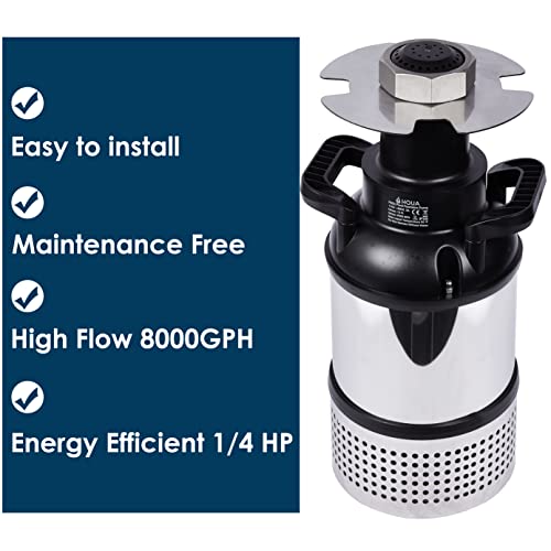 Hqua-Fs02 110V, 1/4Hp, Od(Φ) 32” Large Pond Floating Fountain With 9000 Gph Fountain Pump, 100’ Power Cord, Classic Crown Spray Pattern 6’X25’ #TOP2