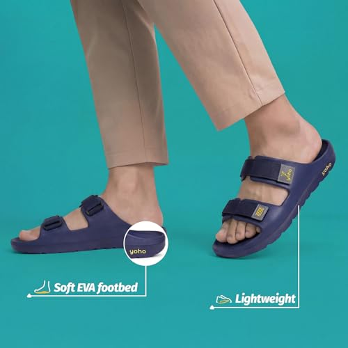 Image of YOHO Wilo Double Strap Sliders for Men | Cushioned & Lightweight | Adjustable Strap | Comfortable Monsoon Footwear & Rainy Sandals