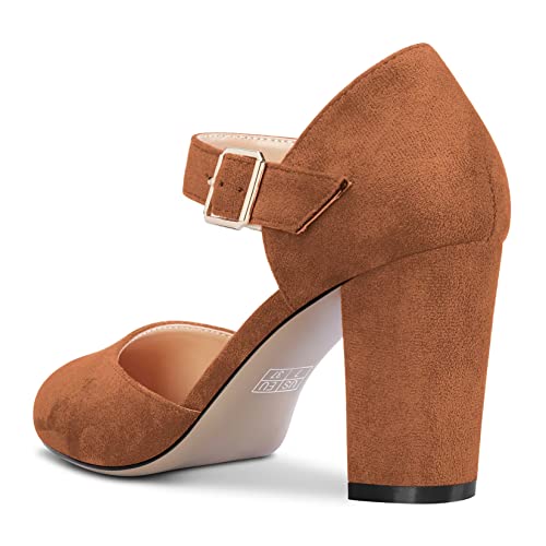 Castamere Women Chunky Block High Heel Close Round Toe Two-Piece Pumps Buckle Wedding Party Dress Shoes 3.3 Inches Heels3
