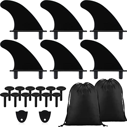 Sotiff 2 Sets Surfboard Fins Thruster 6 Fins Reinforced Surf Board Fins Screw Set Black Surfboard Fin with Surf Bags for Adults Surfing Longboard Shortboard