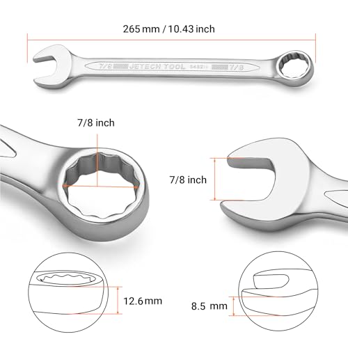 Image of Jetech 7 /8 inch Combination Wrench, SAE 12-Point Chrome Vanadium Steel Spanner, Industrial Grade with 15-Degree Offset, Sand Blasted Finish, Heat-Treated Forged Tool