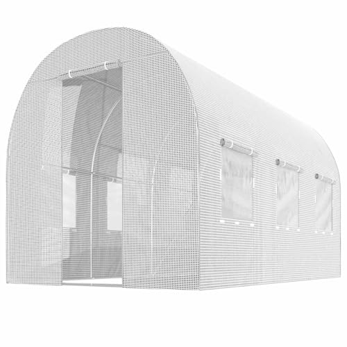 Plonos Garten-Gewächshaus Tunnel 2 × 3 m - 6 m² Folientunnel mit Stahlrahmen | PE-Folie 140 g/m² UV-beständig | 8 Fenster mit Moskitonetz | Pflanzenschutz | Weiß