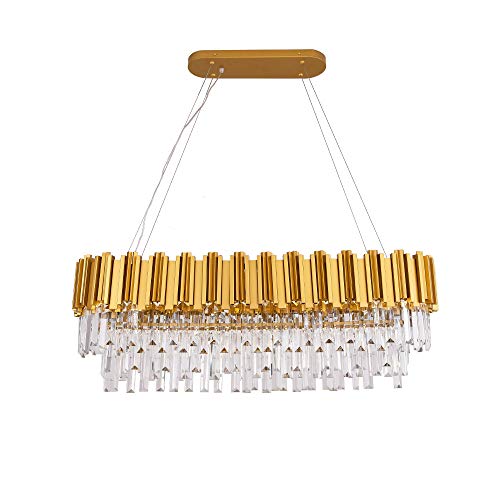 Meelighting W35 Linear Modern Crystal Chandelier Lights Luxury Pendant Ceiling Light Oval Raindrop Contemporary Chandeliers Lighting Fixture For Dining Living Room Kitchen Island Bedroom Gold #TOP6