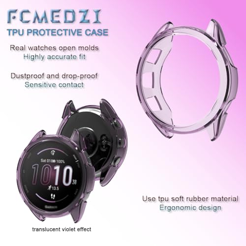 Image of Smartwatch Screen Protector Compatible for Garmin Forerunner 165 &165 Music, Case Violet TPU Soft Frame Cover and Tempered Glass Protective Film (Glass+case(Violet))