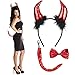 Produktbild YOLOUP 3Pcs Teufelshörner Haarreif Set Teufel Hörner Strinband Teufelsohren Haarband Devil Horn Haarschmuck mit Fliege Teufelsschwanz für Damen Halloween Karneval Cosplay Maskerade Party