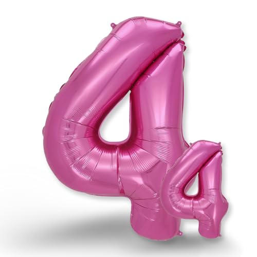 FUNXGO Globo Gigante Número 4 en Rosa - Decoración para Cumpleaños, Aniversarios, Celebraciones - Decoracion 4 Cumpleaños años - Globo Rosa con Número 4 Inflar con Helio o Aire - Globo 4 Rosa