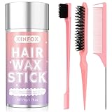 Hair Wax Stick, Slick Back Hair Brush, Hair Styling Waxes for Flyaways, Hair Combs Edge Brush Hair Styling Tool Set Accessories for Women Girls