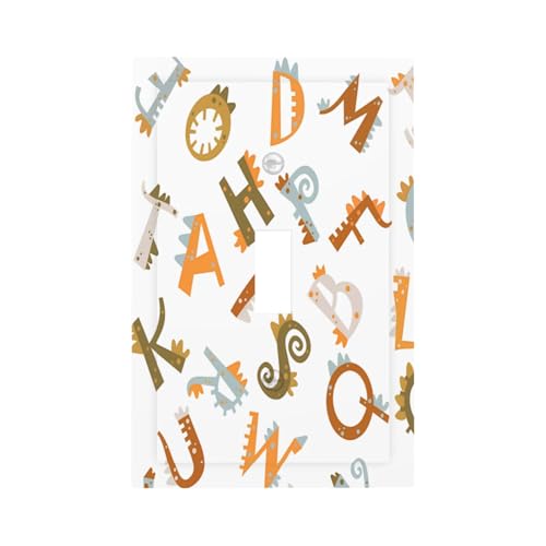 CRAYUKT Letters Dinosaurs, with tools Switch Covers Wall Plate Single Toggle Light Switch Plate Cover Wall Decoration