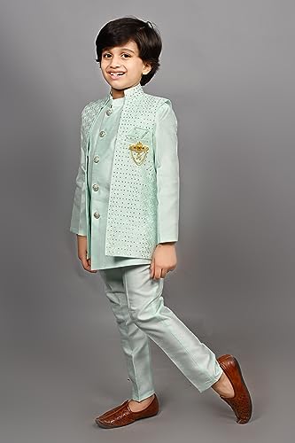 Image of AHHAAAA Kids Ethnic Cotton Silk Blend Sequin Print Indo-Western Sherwani Set for Boys 496MF