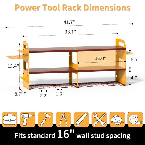 Toyear Mens Gifts, Large Power Tool Organizer Wall Mount, Drill Holder for Tool Storage, Tool Holder Storage Rack for Garage Organization, Heavy Duty Metal Tool Shelf Loads 500Lbs (Red & Yellow) — view 4