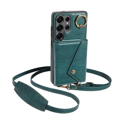 Étui portefeuille Samsung S24 Ultra vert antichoc porte-carte anneau support 360