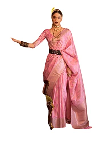 Sari en satin pur rose semi-stitched ajustable à votre silhouette 8670