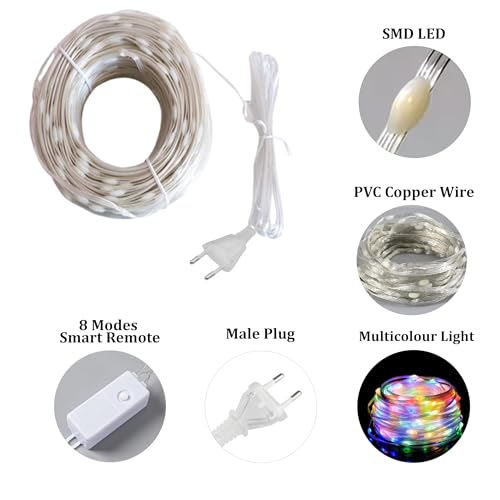 Image of fizzytech Decorative String Lights - 150 LED, 8 Flash Modes, Multicolour Copper Wire Fairy Lights for Window, Wall, Garden, Diwali, Christmas, Wedding, Party & Home Decoration (150 LED Point Control)
